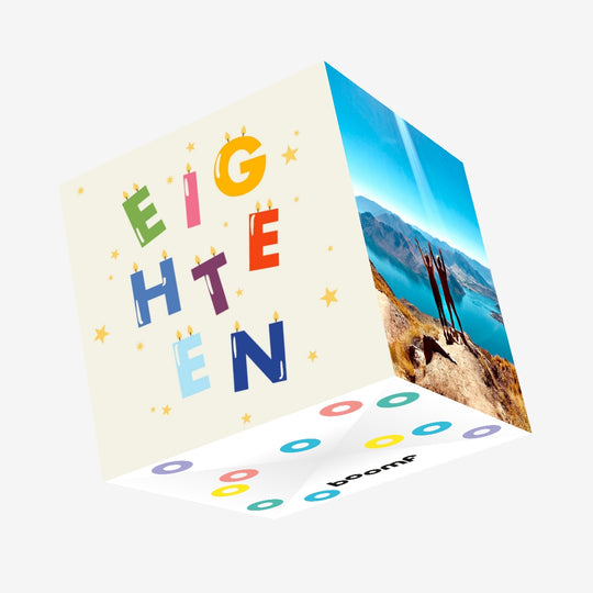 Colourful Candles Eighteen Birthday Confetti-exploding Greetings Card