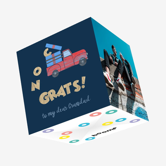 Blue Background Car With Gift Congrats Dear Grandad Confetti-exploding Greetings Card