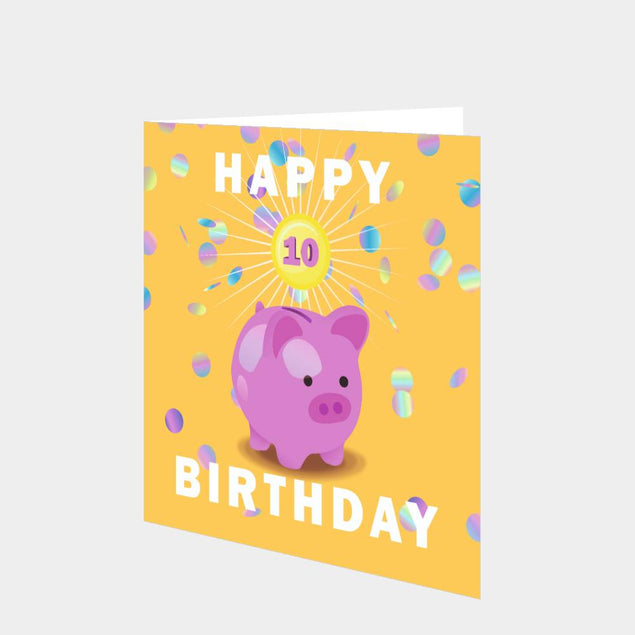 Happy 10th Birthday Piggybank Card