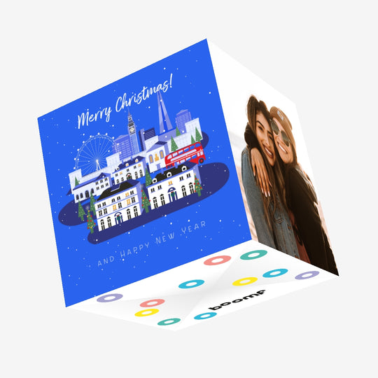 Merry Christmas And Happy New Year Snowy London Confetti-exploding Greetings Card