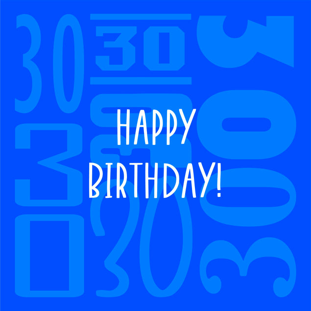 Happy 30th Birthday Blue Background