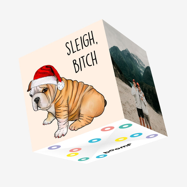 Sleigh, Bitch Shar Pei Christmas Confetti-exploding Greetings Card