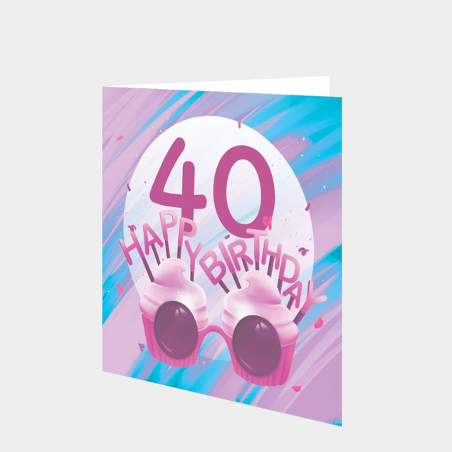 Happy 40th Birthday Cupcake Glasses Card