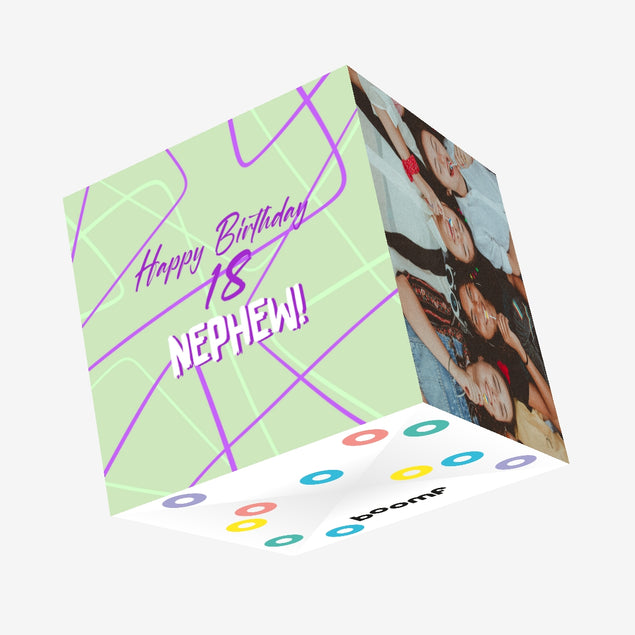 Happy 18th Birthday Nephew Purple Lines Confetti-exploding Greetings Card