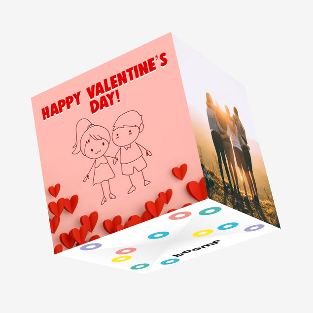 Happy Valentine's Day Cute Couple And Hearts Confetti-exploding Greetings Card