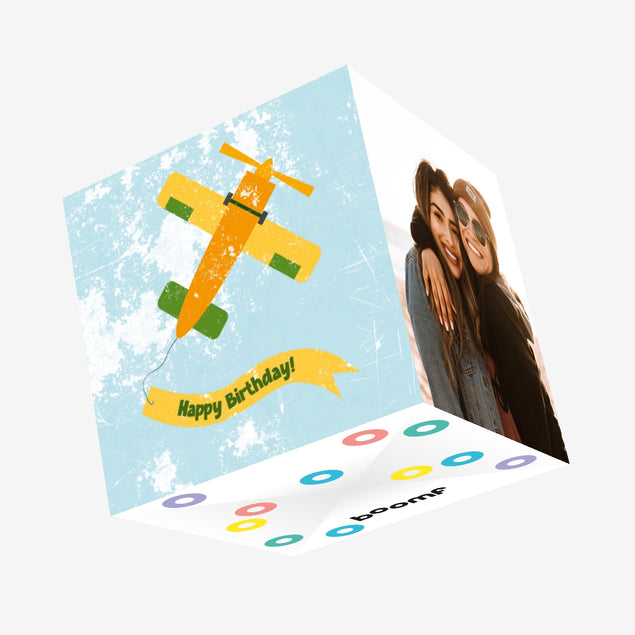 Happy Birthday Yellow Plane Confetti-exploding Greetings Card