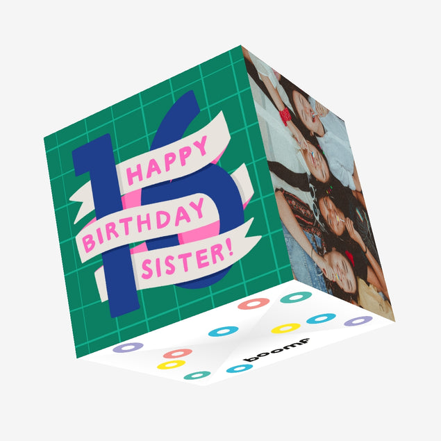 Sister Green Squares 16th Birthday Confetti-exploding Greetings Card