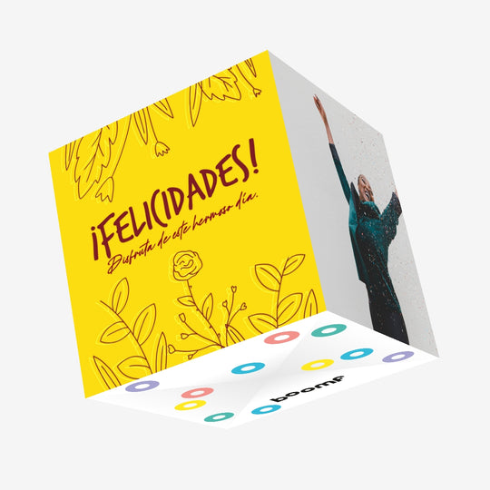 Happy Birthday In Spanish Yellow Flowers Confetti-exploding Greetings Card