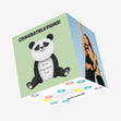 Lovely Smiling Panda In Green Congratulations Confetti-exploding Greetings Card