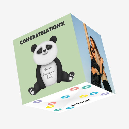 Lovely Smiling Panda In Green Congratulations Confetti-exploding Greetings Card