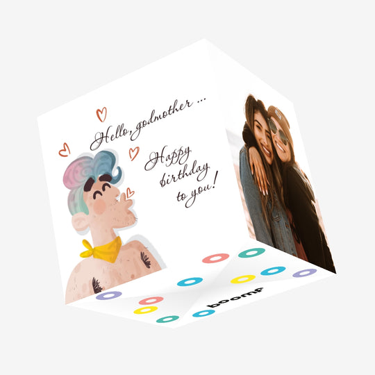Funny Man Happy Birthday Godmother Confetti-exploding Greetings Card