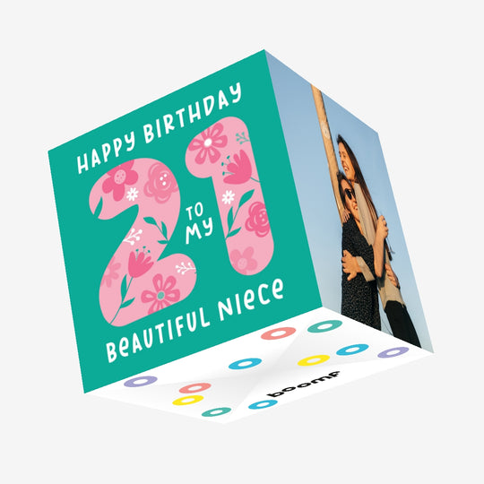 Flowers Happy 21st Birthday Niece Confetti-exploding Greetings Card