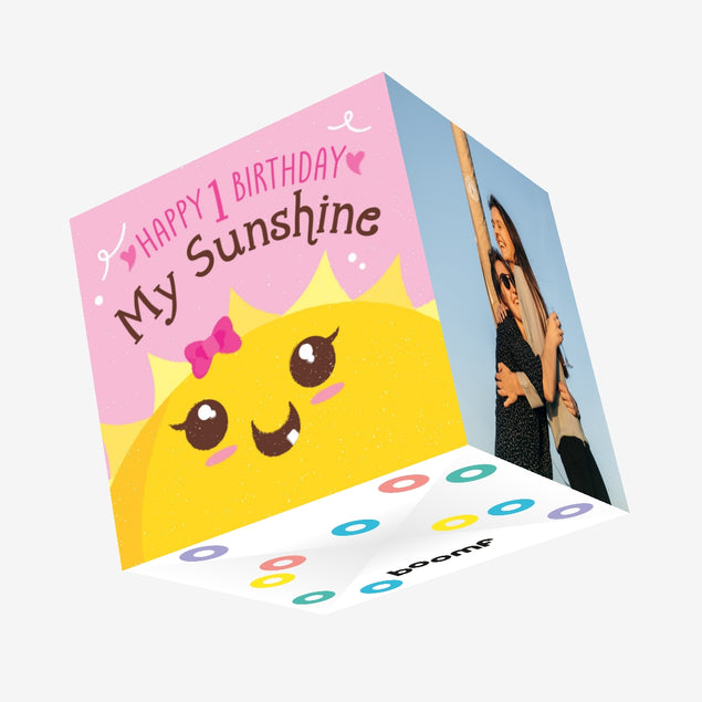 Happy 1st Birthday Sunshine Cute Baby Sun Confetti-exploding Greetings Card