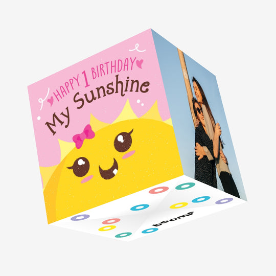 Happy 1st Birthday Sunshine Cute Baby Sun Confetti-exploding Greetings Card