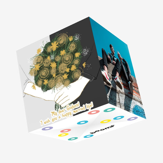 Happy Wedding Day Godson Flower Bouquet Confetti-exploding Greetings Card