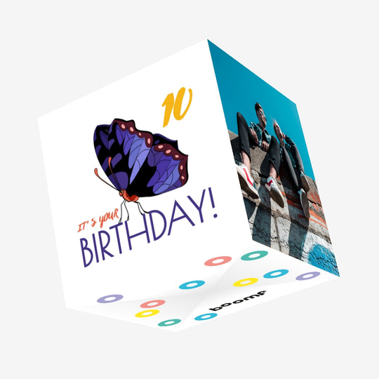 Blue Butterfly 10th Birthday Confetti-exploding Greetings Card