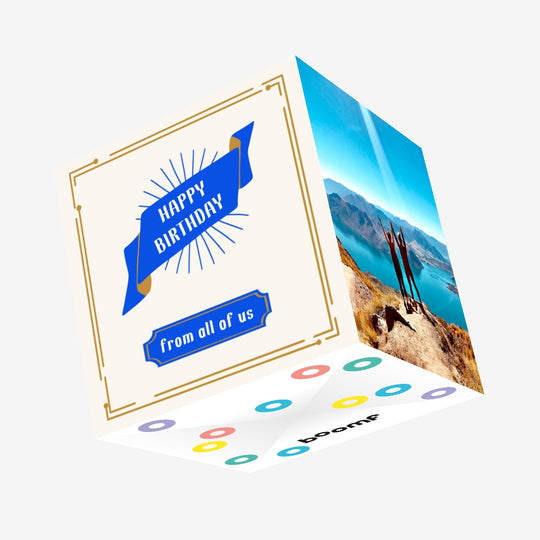 Happy Birthday From All Of Us Blue Ribbon Confetti-exploding Greetings Card