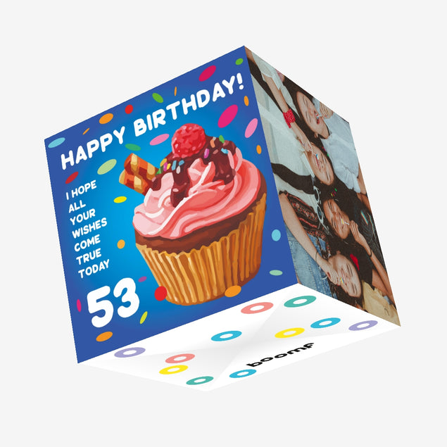Happy 53rd Birthday Cupcake Confetti-exploding Greetings Card