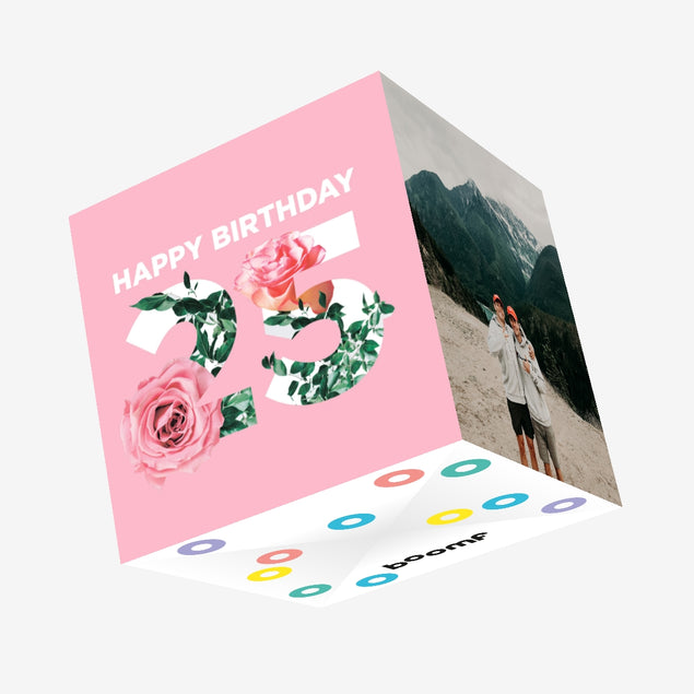 Simple Floral Happy 25th Birthday Confetti-exploding Greetings Card