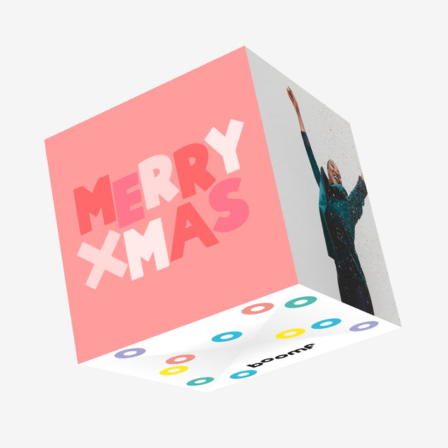 Cute Pink Merry Christmas Confetti-exploding Greetings Card
