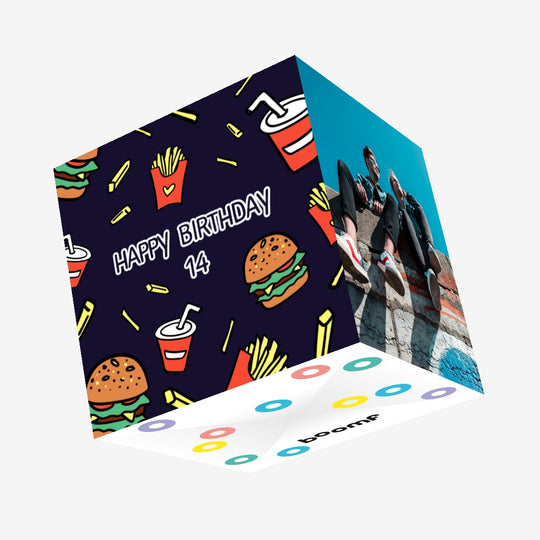 Yummy Fast Food Happy 14th Birthday Confetti-exploding Greetings Card