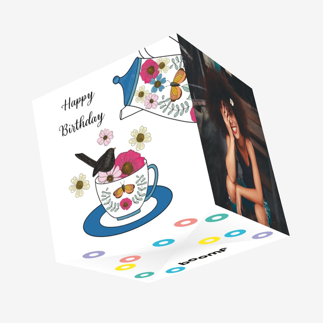 Vintage Cup Of Tea Birthday Confetti-exploding Greetings Card