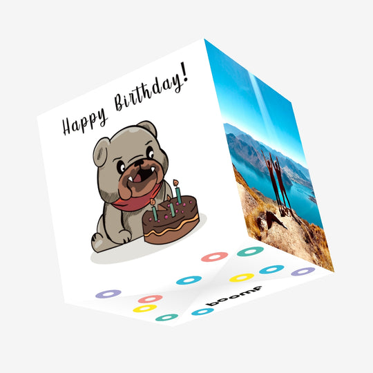 Cute Little French Bulldog Happy Birthday Confetti-exploding Greetings Card