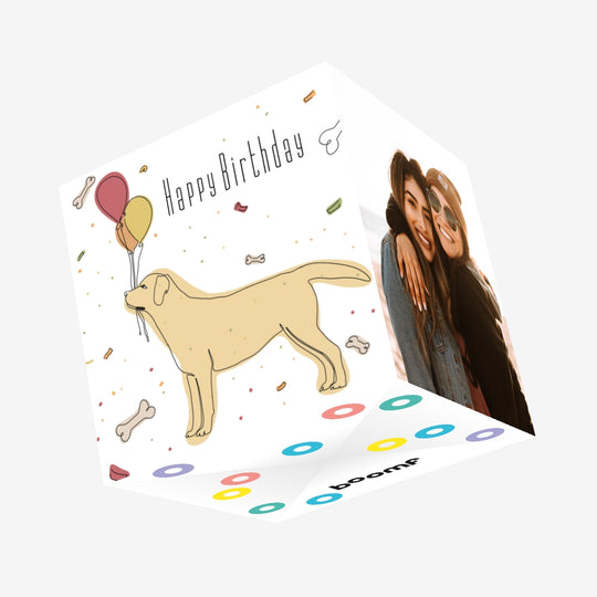 Golden Labrador With Balloons Happy Birthday Confetti-exploding Greetings Card