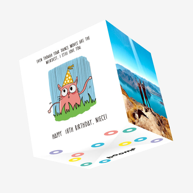 Happy 18th Birthday Niece Crazy Dancer Confetti-exploding Greetings Card