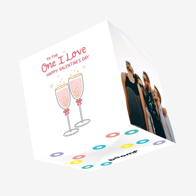 To The One I Love Glasses Of Pink Champagne Valentine's Day Confetti-exploding Greetings Card
