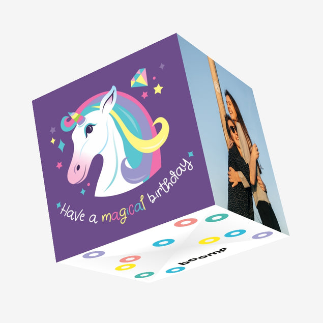 Have A Magical Birthday Unicorn In Purple Confetti-exploding Greetings Card