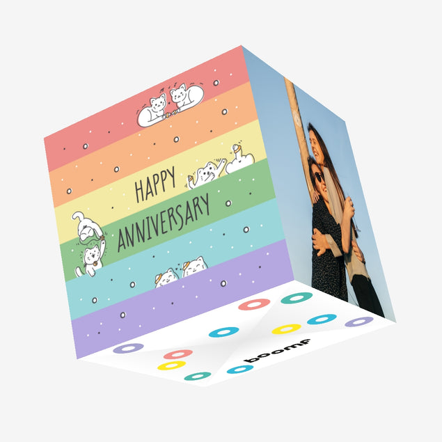 Happy Anniversary LGBTQ+ Kittens And Rings Confetti-exploding Greetings Card