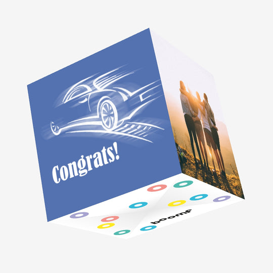 Blue Background Abstract Car Congrats Confetti-exploding Greetings Card