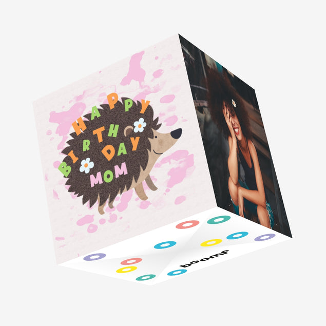 Happy Birthday Mom Cute Hedgehog Confetti-exploding Greetings Card