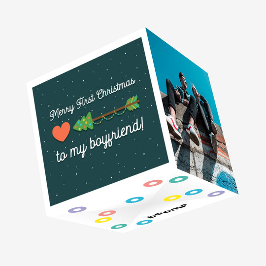 Merry First Christmas Boyfriend Heart And Arrow Confetti-exploding Greetings Card