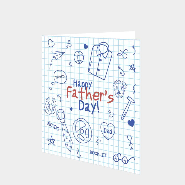 Happy Father's Day Doodle Blue Card