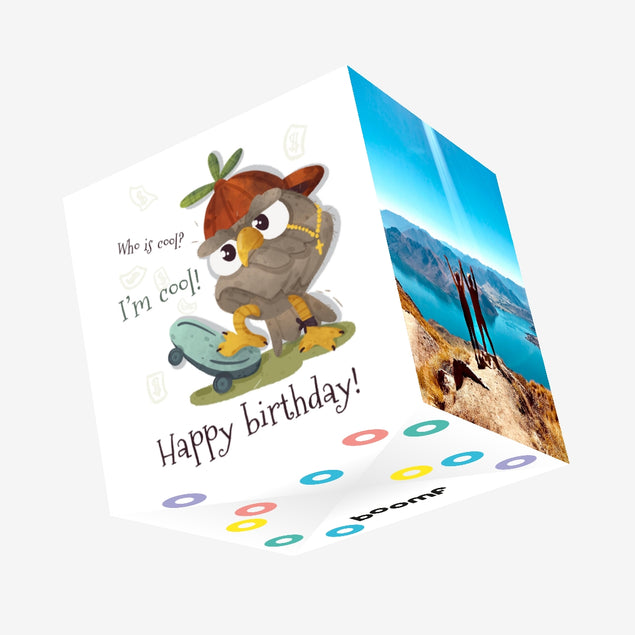 Cool Owl Happy Birthday Confetti-exploding Greetings Card