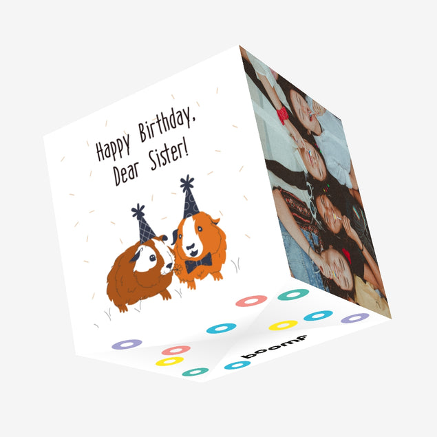 Cute Guinea Pigs Happy Birthday Sister Confetti-exploding Greetings Card