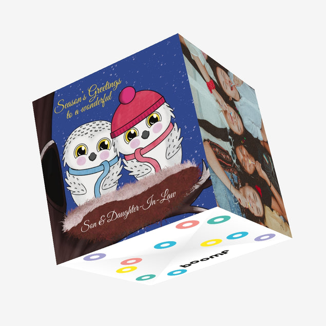 Christmas Owls Son and Daughter-In-Law Confetti-exploding Greetings Card