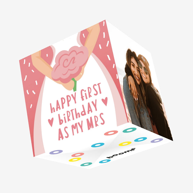 Happy First Birthday as My Mrs Confetti-exploding Greetings Card
