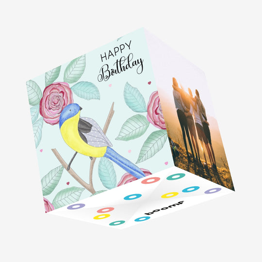 Bird And Rose Birthday Confetti-exploding Greetings Card