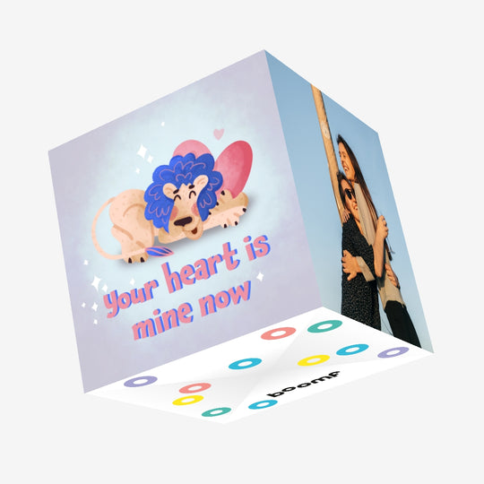 Your Heart Is Mine Cute Lion And A Heart Valentine's Day Confetti-exploding Greetings Card