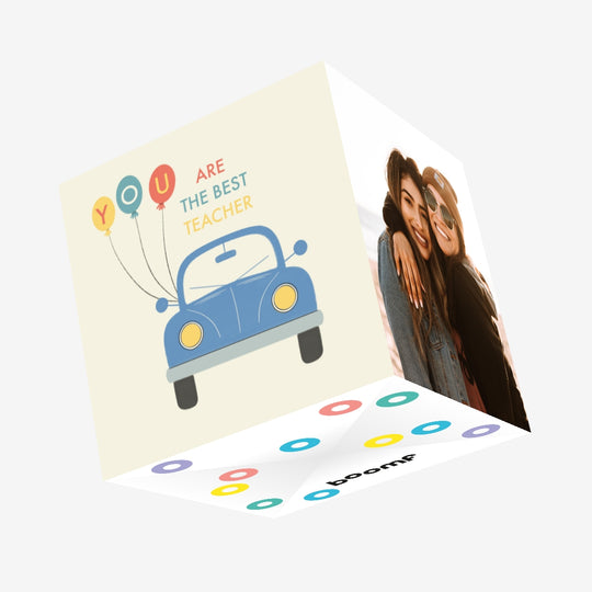 Blue Car You're The Best Teacher Confetti-exploding Greetings Card