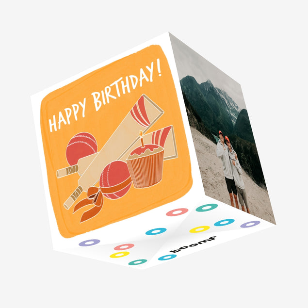 Happy Birthday In Orange Cricket Confetti-exploding Greetings Card
