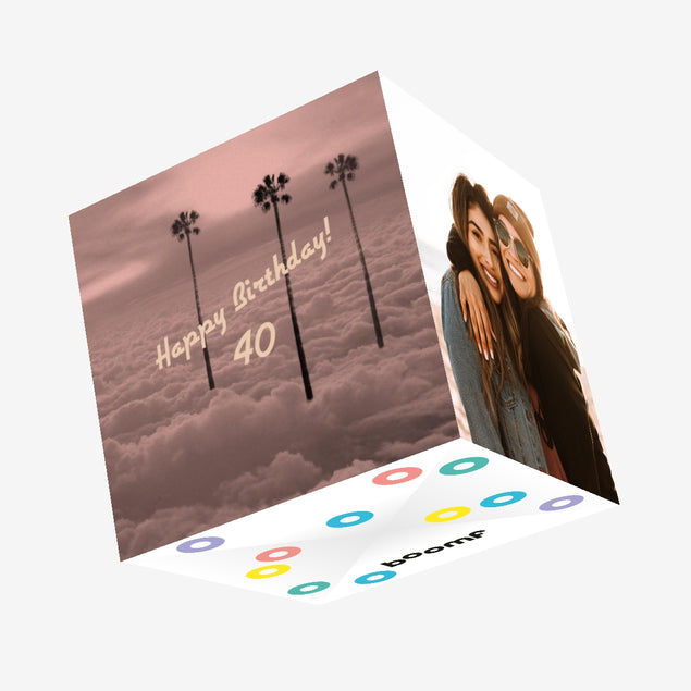Happy Birthday Palm Trees In Clouds Confetti-exploding Greetings Card