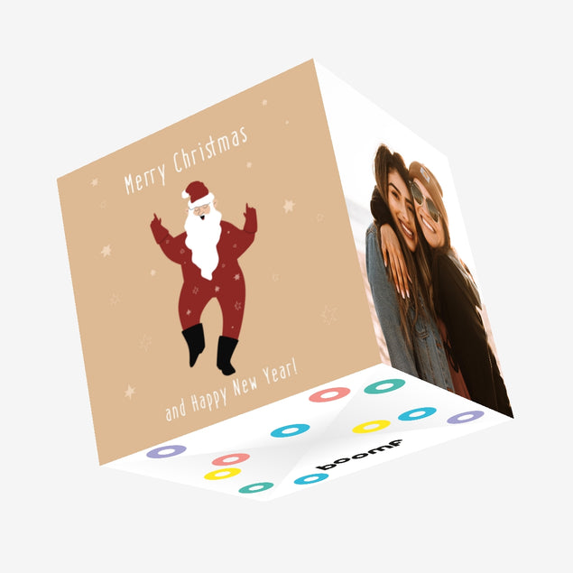 Cute Santa Merry Christmas And Happy New Year Confetti-exploding Greetings Card