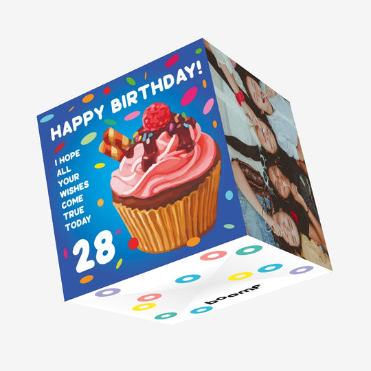Happy 28th Birthday Cupcake Confetti-exploding Greetings Card