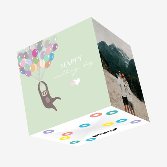 Happy Wedding Day Sloth And Balloons Confetti-exploding Greetings Card