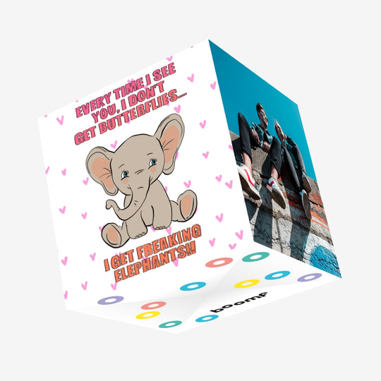 I Don't Get Butterflies Cute Elephant Valentine's Day Confetti-exploding Greetings Card