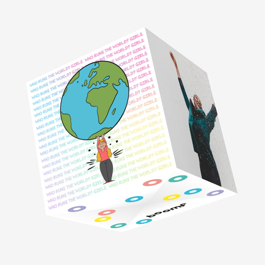 Girl Holding The Planet Happy Women's Day Confetti-exploding Greetings Card